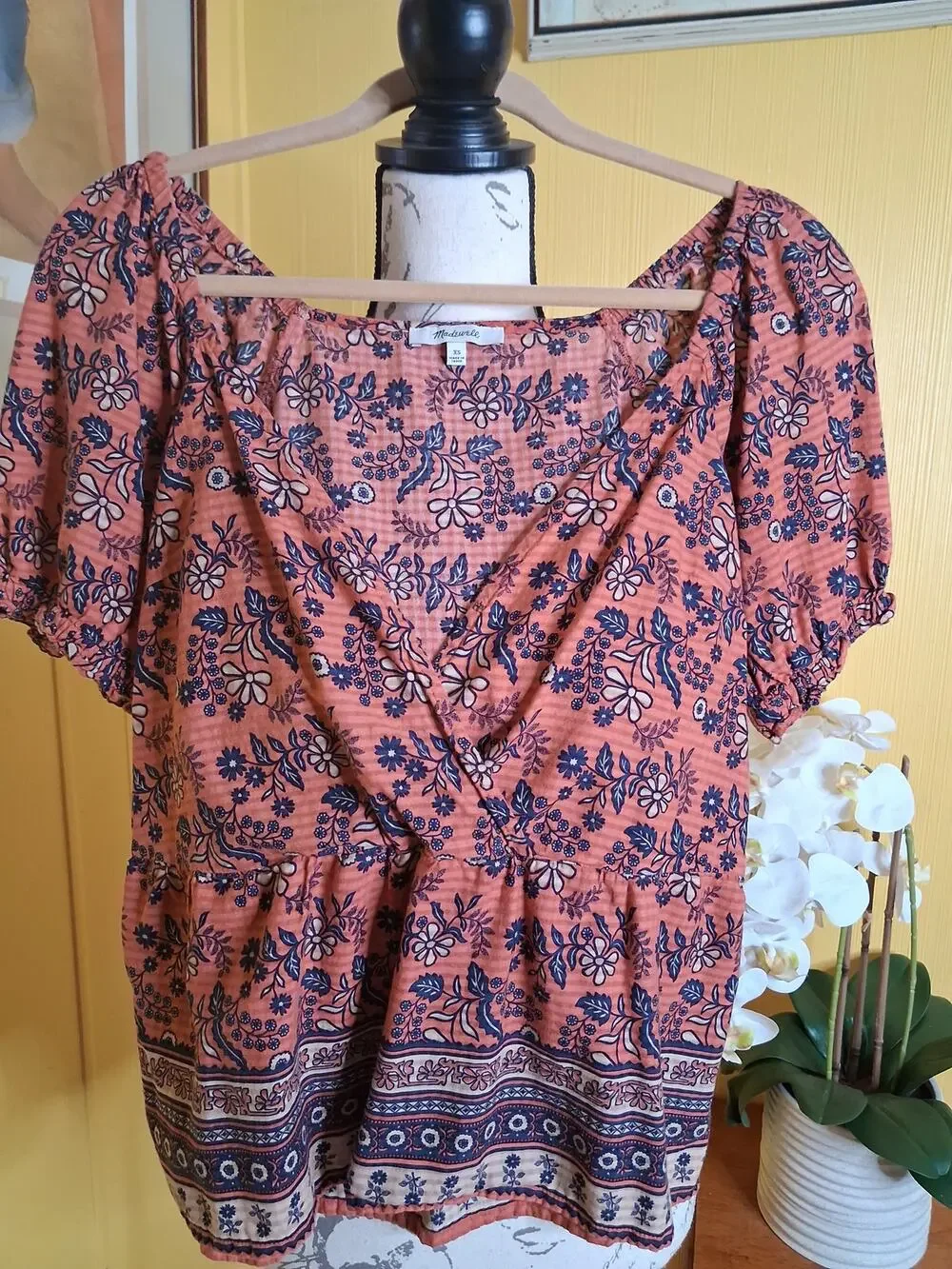 Madewell Puff Sleeve Peplum Top Size XS Cavoli Floral Cotton Lightweight